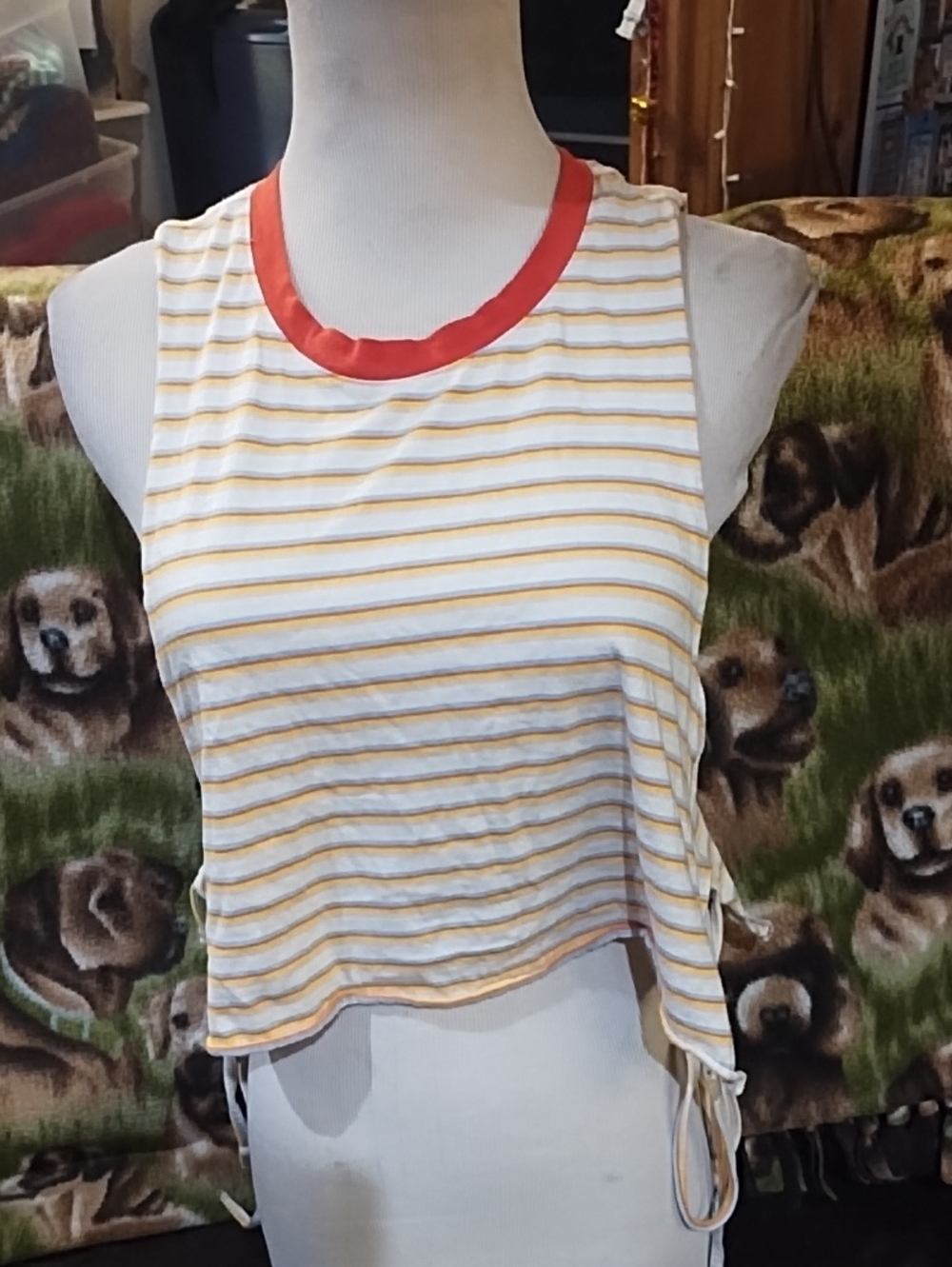 wild fable Yellow & White Striped Cropped Tank with Red Neckline